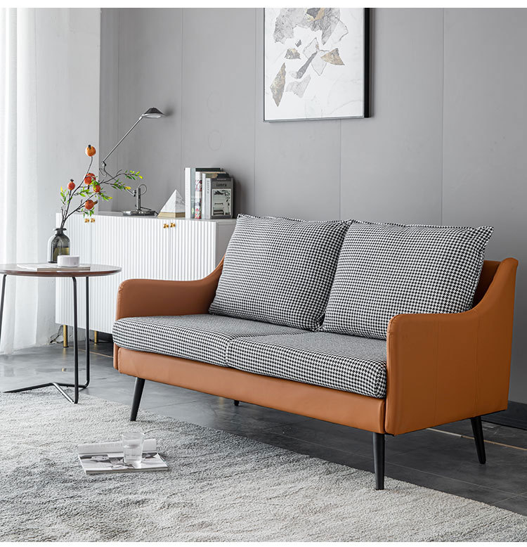 双人沙发小户型现代简约皮布艺沙发公寓客厅千鸟格服装店铺小沙发