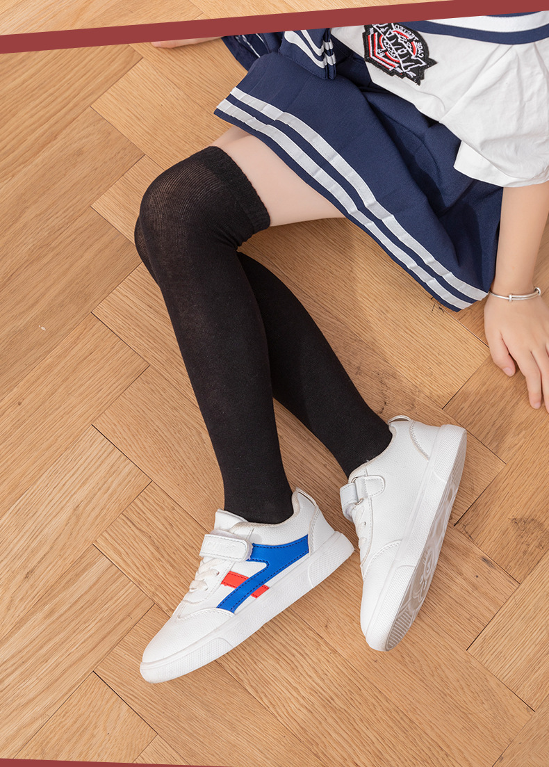 世添学生袜春夏过膝长筒棉配校服纯白色学院风无骨薄款儿童中筒袜