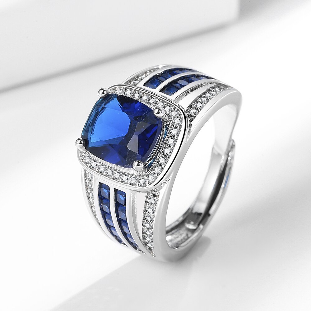 宝来兴珠宝蓝尖晶仿真蓝宝石戒指男士满钻跨境指环欧美热销款戒指