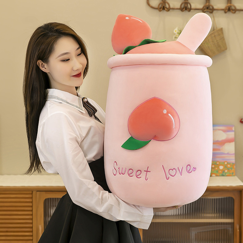 Foreign Trade New Creative Watermelon Peach Blueberry Milky Tea Cup Plush Toy Pillow Factory Cross-Border Wholesale