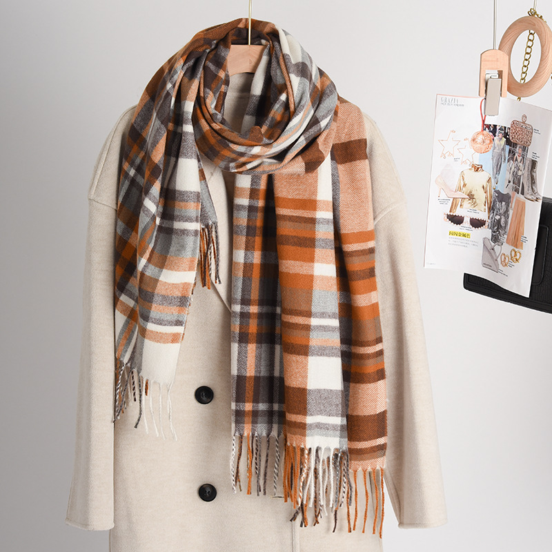 2023 new artificial cashmere scarf female high sense student all-matching thickened plaid scarf shawl scarf wholesale