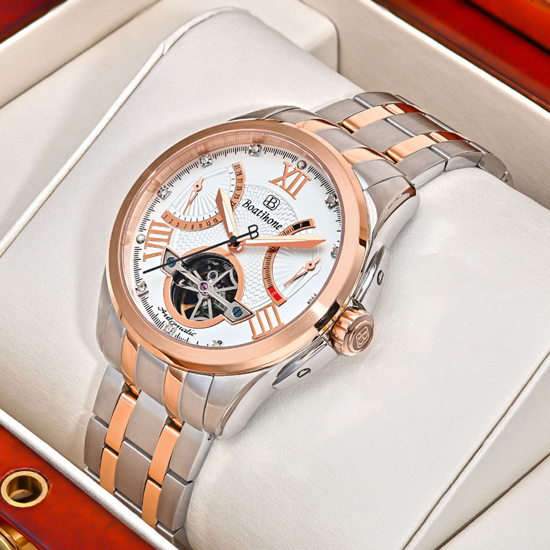 瑞士正品宝航手表男全自动机械表防水商务镂空日历精钢男士机械表