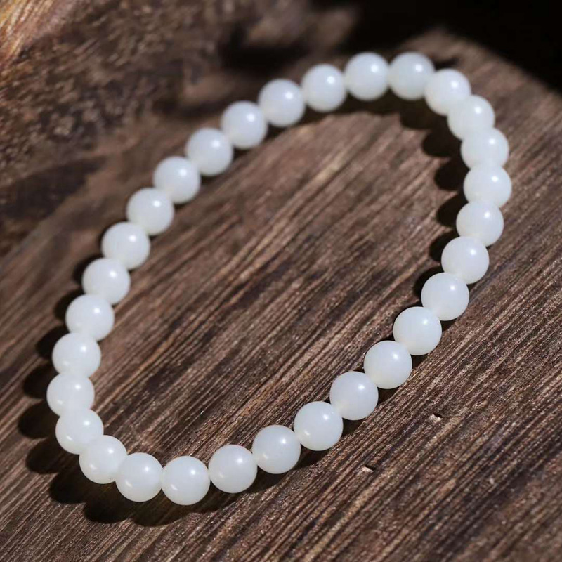 玉器工艺品天然新疆和田玉米达料羊脂级白玉珠圆玉润手串男女手链