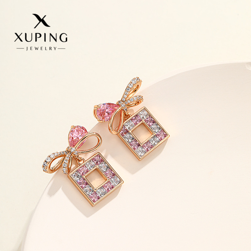 Xuping Colored Gems Series Bow Gift Box Earrings Sweet Cool French Style Retro Elegant Light Luxury Minority Design High-End Sense