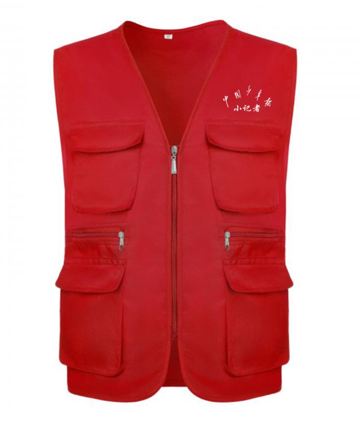 新闻采访儿童多口袋马甲印制logo印字摄影摄像记者涤棉工作服刺绣