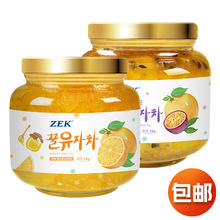 韩国进口ZEK蜂蜜柚子茶百香果红柚果肉冲饮罐装泡水柚子酱水果茶