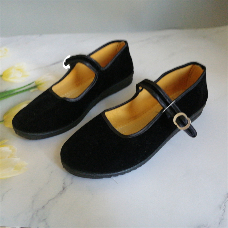 老北京布鞋女夏黑色舞蹈鞋老年人平绒鞋酒店工作透气文艺布鞋女工