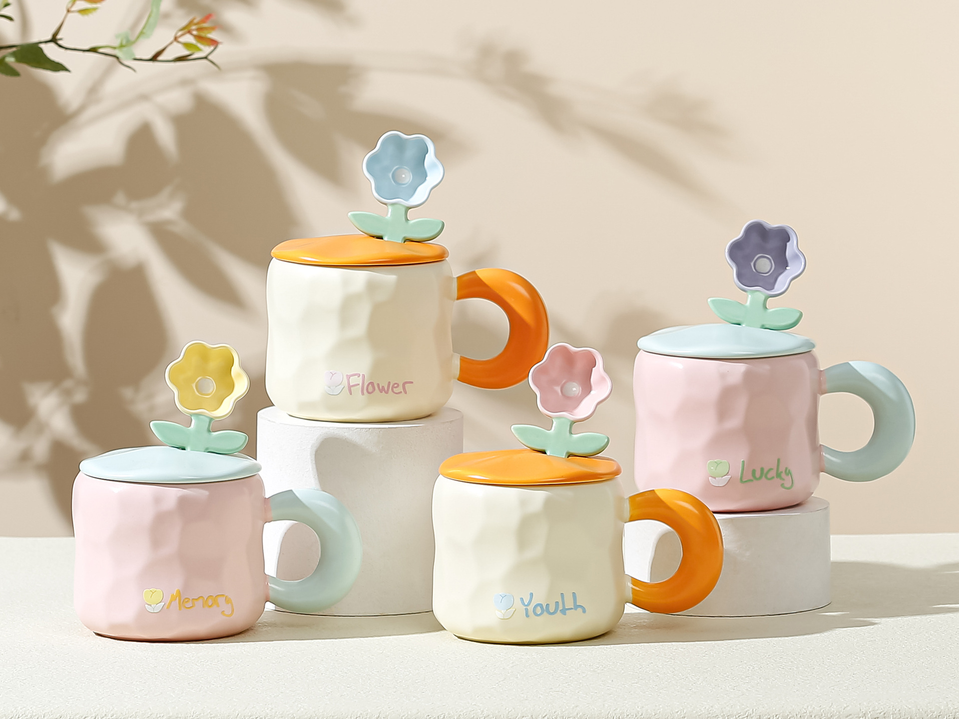 Fresh Flower Cup Good-looking Girl Mug with Cover Spoon Household Drinking Cups Breakfast Coffee Cup