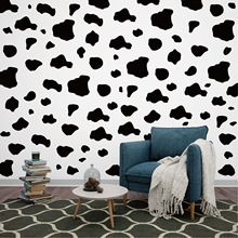 跨境奶牛花纹墙贴黑色几何抽象儿童卧室家居装饰防水PVC自粘墙贴