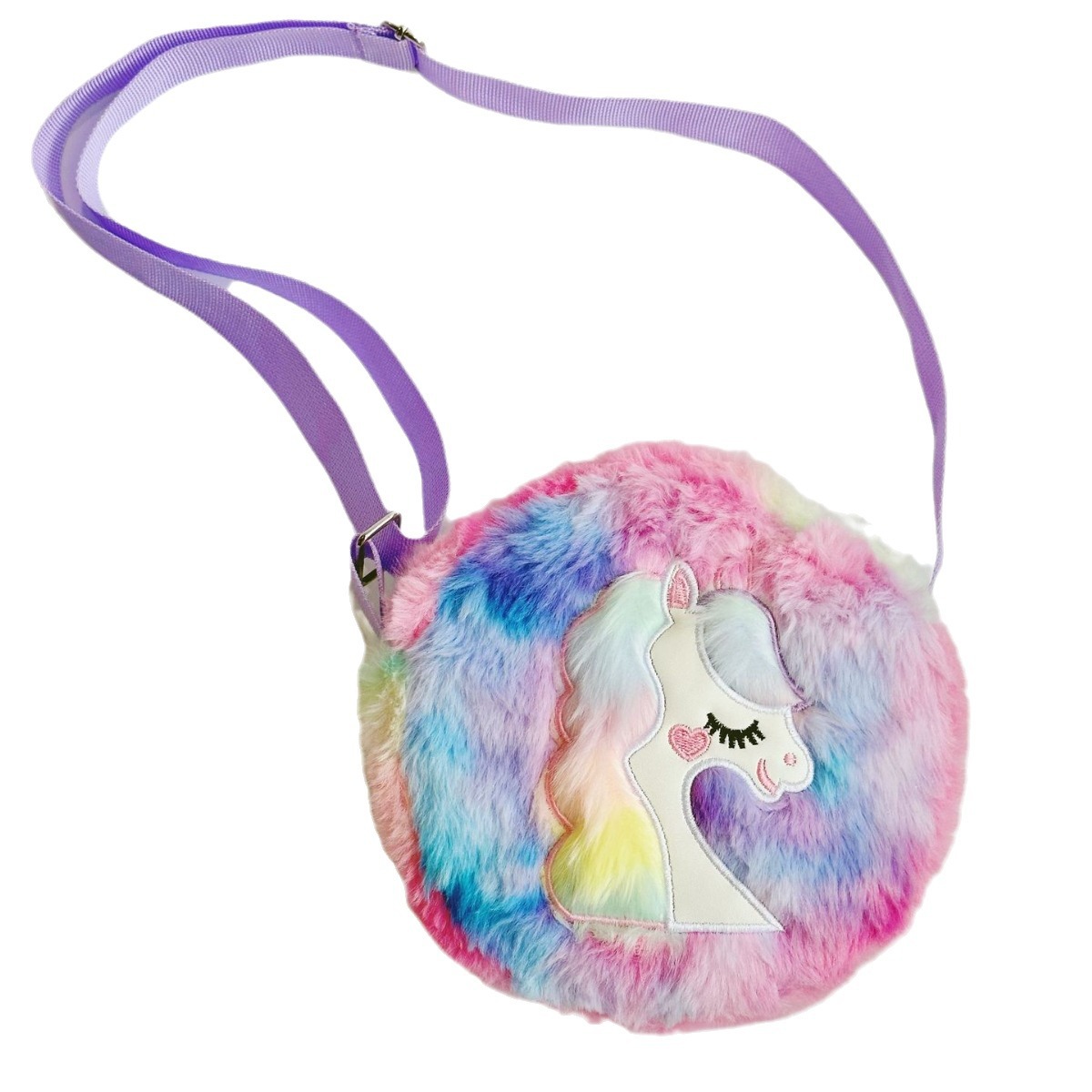 New Cross Mirror Tie-Dyed Unicorn round Crossbody Bag Plush One-Shoulder Small Satchel Children Cute Small Casual Backpack Bag