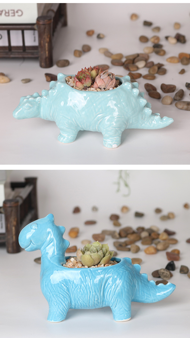 跨境电商卡通动物恐龙多肉植物花盆家庭园艺室内陶瓷花器简约摆件
