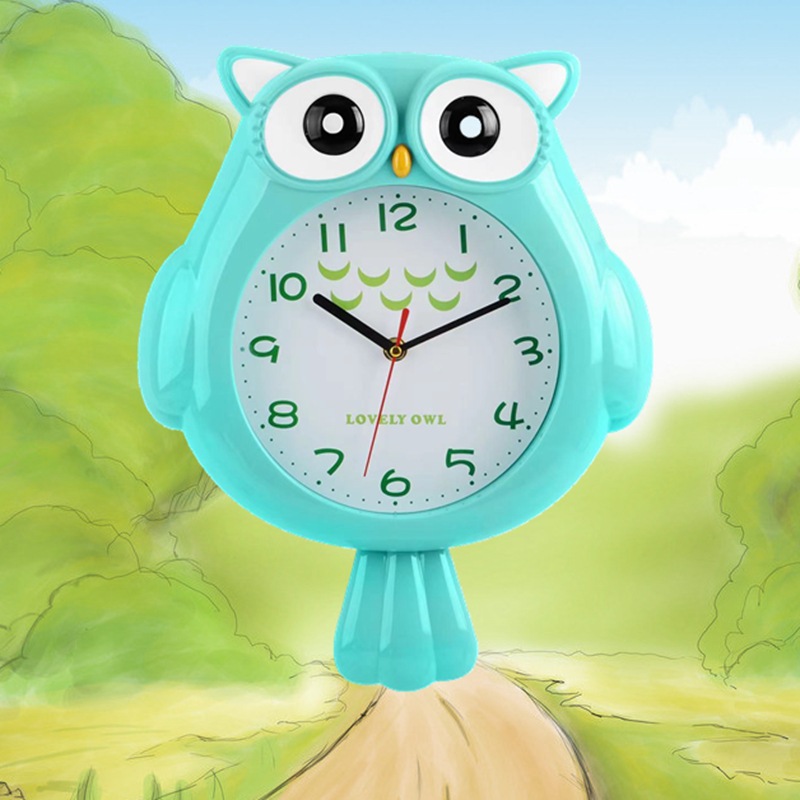 儿童房卡通挂钟幼儿园挂钟猫头鹰时钟g15823摇摆时钟