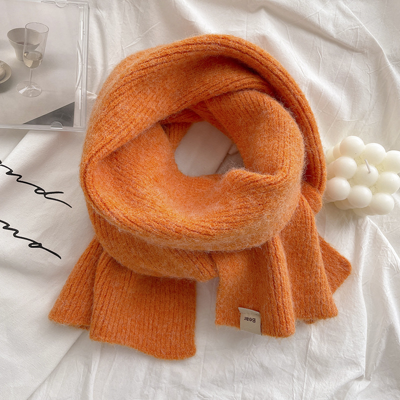 2023 Korean Style Versatile Solid Color Scarf for Women Autumn and Winter White Ins Style Soft Knitted Warm Couple Scarf for Students