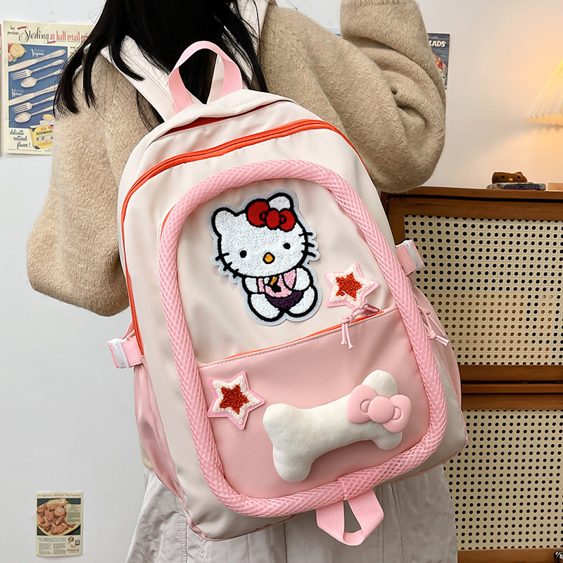 批发可爱卡通女生双肩包大容量书包女kitty猫学生书包休闲背包女