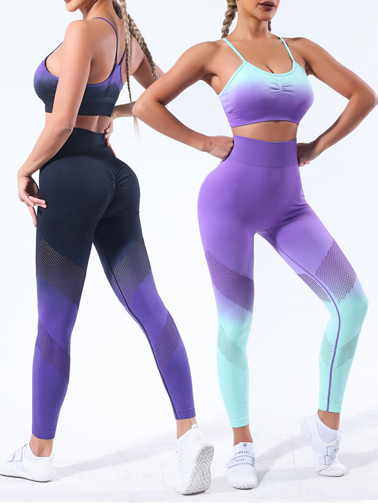 European and American New Gradient Seamless Yoga Suit Sexy Spaghetti Strap Bra Sports Underwear Female Hip Raise High Waist Yoga Pants