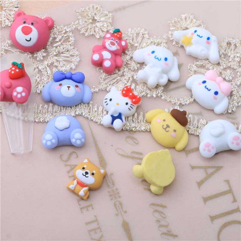 Strawberry Bear Pom Pom Purin White Dog Nail Art Cartoon Accessories Ornament Patch Decoration Resin Accessories Phone Case