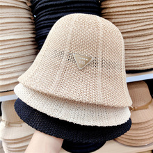 帽子女春夏季百搭素颜水桶帽韩版显脸三角标针织渔夫帽可折叠盆帽