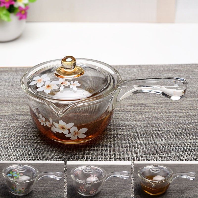 台湾yama亚美耐热厚玻璃侧把茶壶过滤尖嘴花草茶具300毫升h05