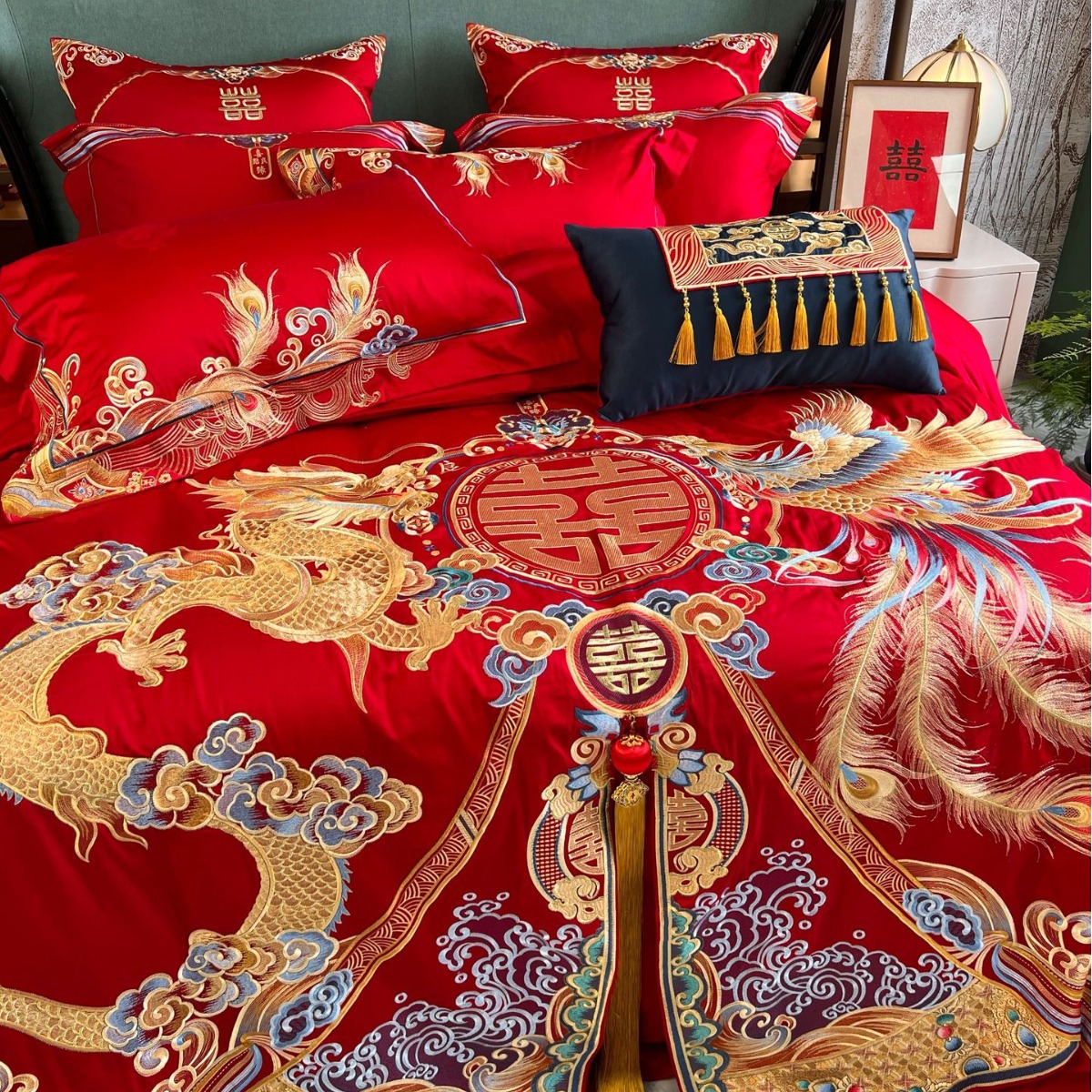 龙凤被套婚庆家纺红色四件套结婚床上用品陪嫁婚房布置高端婚嫁