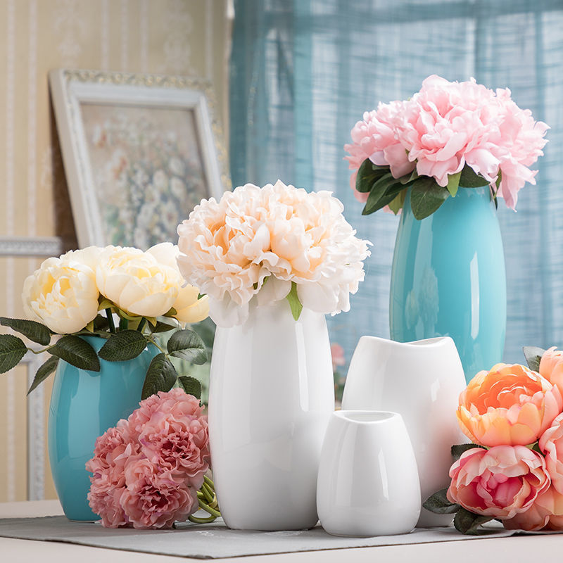 陶瓷蓝色小花瓶北欧ins现代简约创意插花装饰品客厅干花鲜花摆件