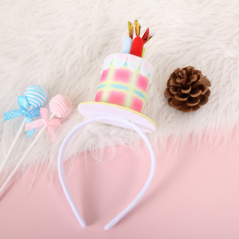 European and American Glitter Leather Birthday Cake Colorful Gradient Children's Headband Festival Party Gathering Exquisite Hair Accessories