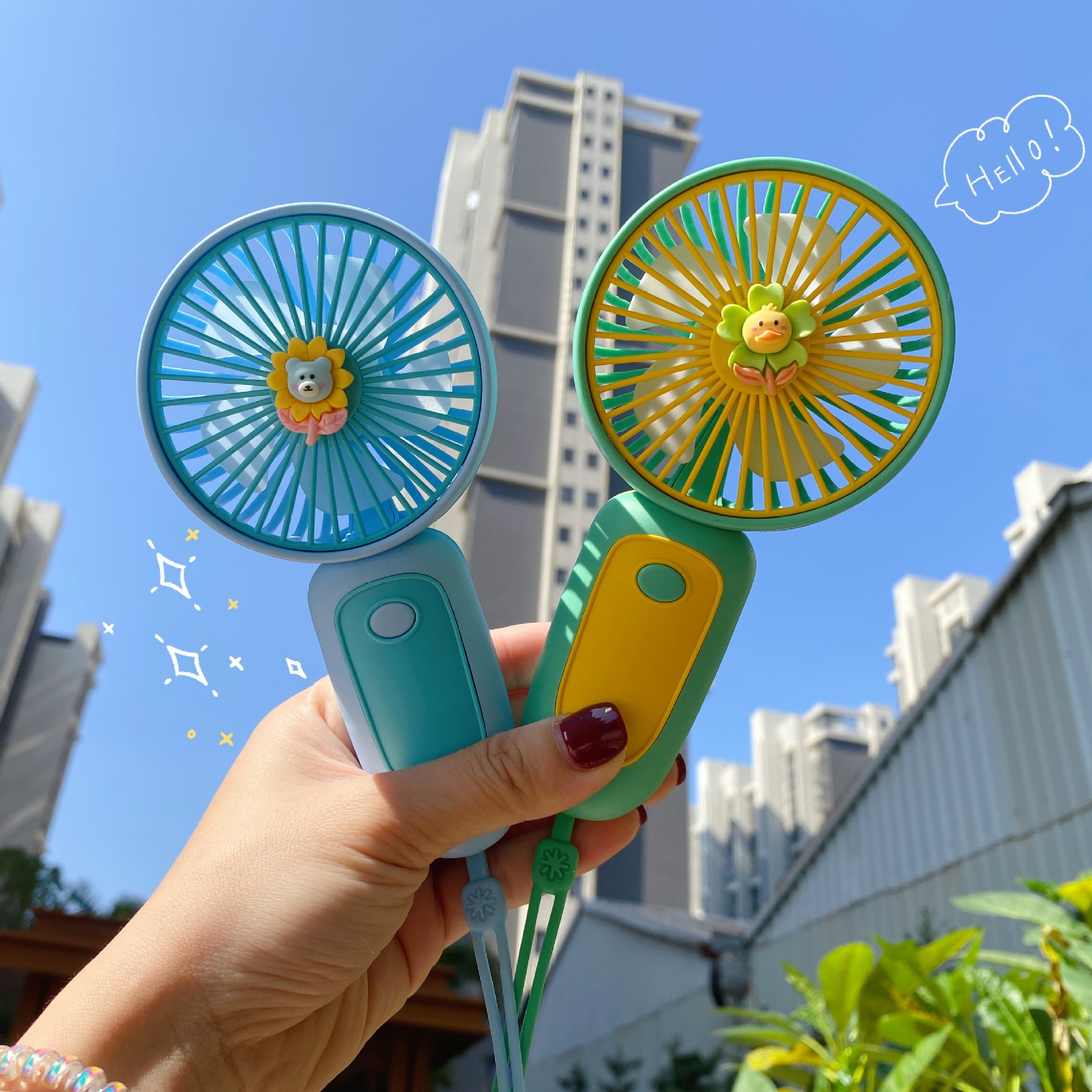 Cross-Border Flower Hand Fan Office Desk Surface Panel Outdoor Usb Charging Portable Mini Handheld Fan