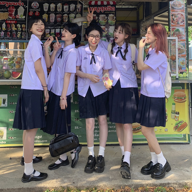 泰国泰式校服短袖衬衫女jk制服学院风高中学生运动会毕业季班服