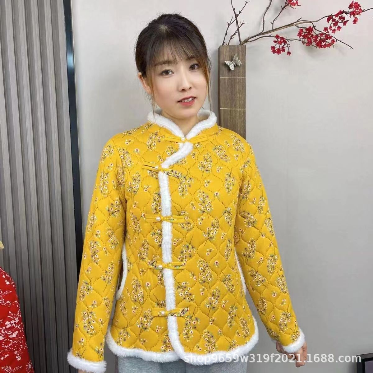 冬季复古中国风网红外穿东北碎花棉衣新年服女生短款棉袄棉衣加厚