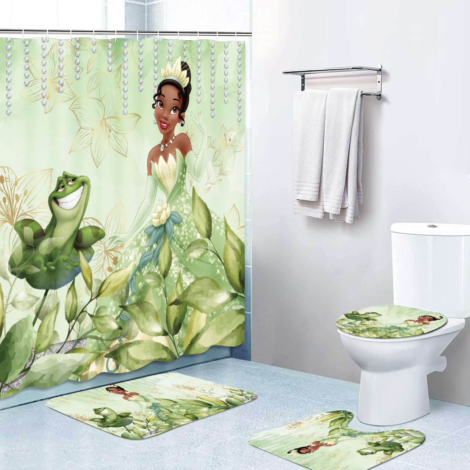 Amazon Tiana Tiana Theme Shower Curtain Four-Piece Waterproof Shower Curtain Carpet Non-Slip Mat Toilet Mat Floor Mat