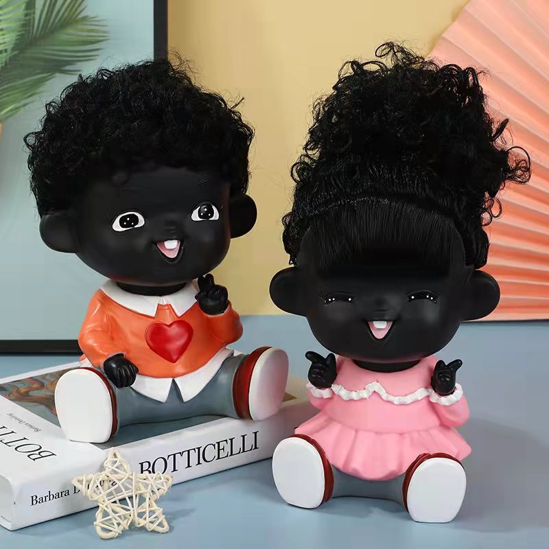 Beautiful Gift for Lovers Children's Room Decoration Cartoon Vinyl Black Doll Shaking Head Happy and Sad Doll Direct Supply