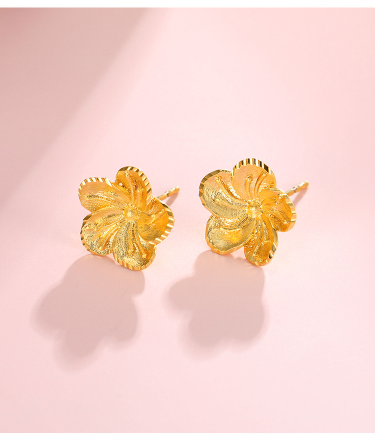 旭平首饰黄铜镀金车花立体花朵耳钉耳环 法式个性简约复古耳钉女