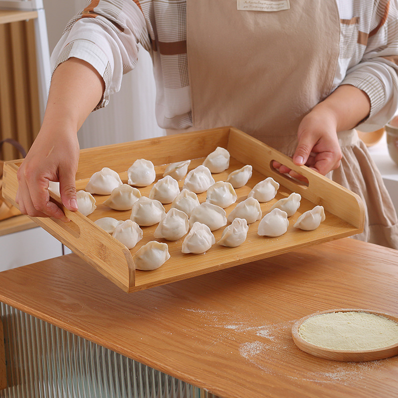 Tray Bamboo Wood Dumpling Plate Dumpling Tray Household Kitchen Wonton Storage Container Full Bamboo Handle Commercial Dumpling Plate