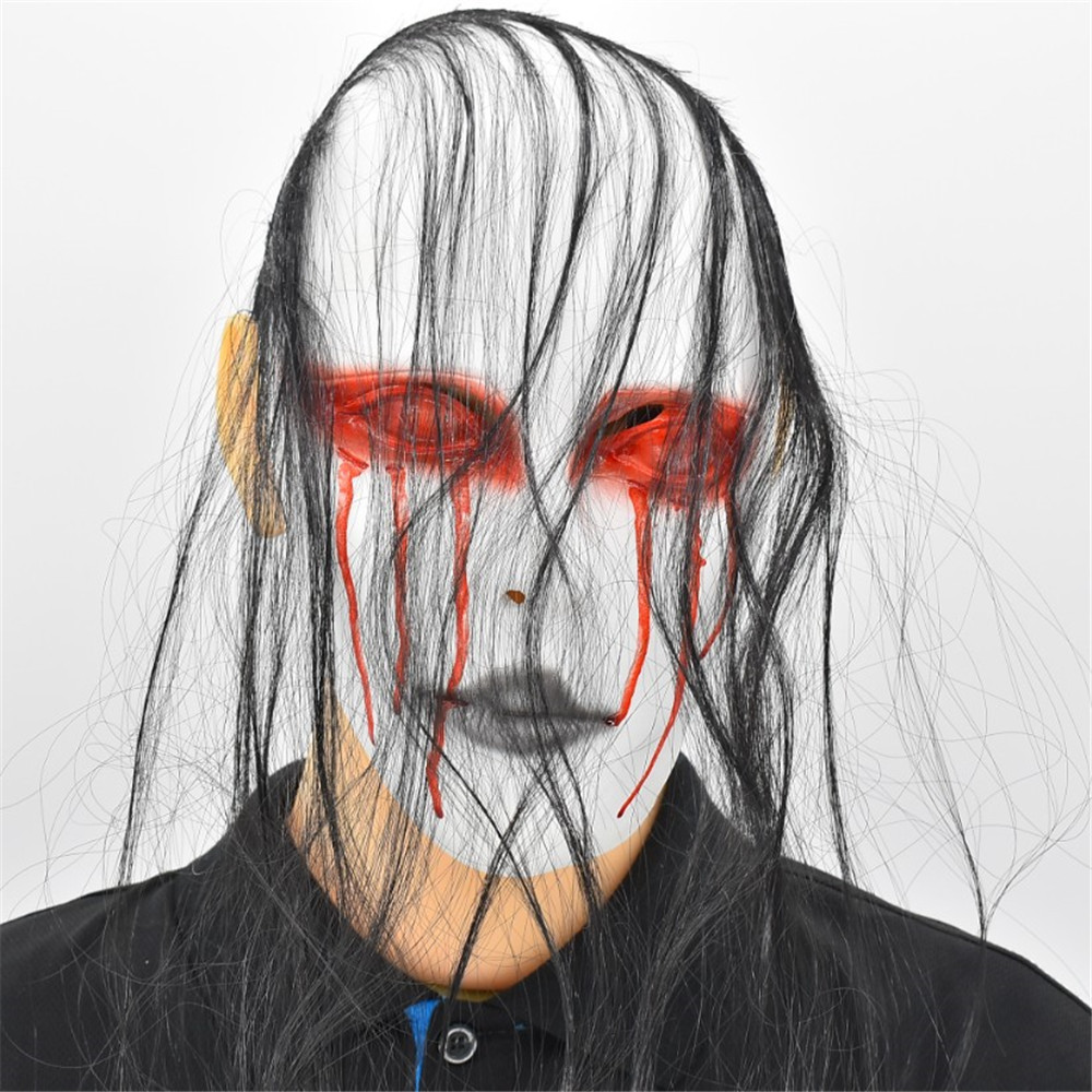 万圣节流泪女鬼面具贞子乳胶头套恐密室逃脱鬼屋剧本吓人恐怖道具