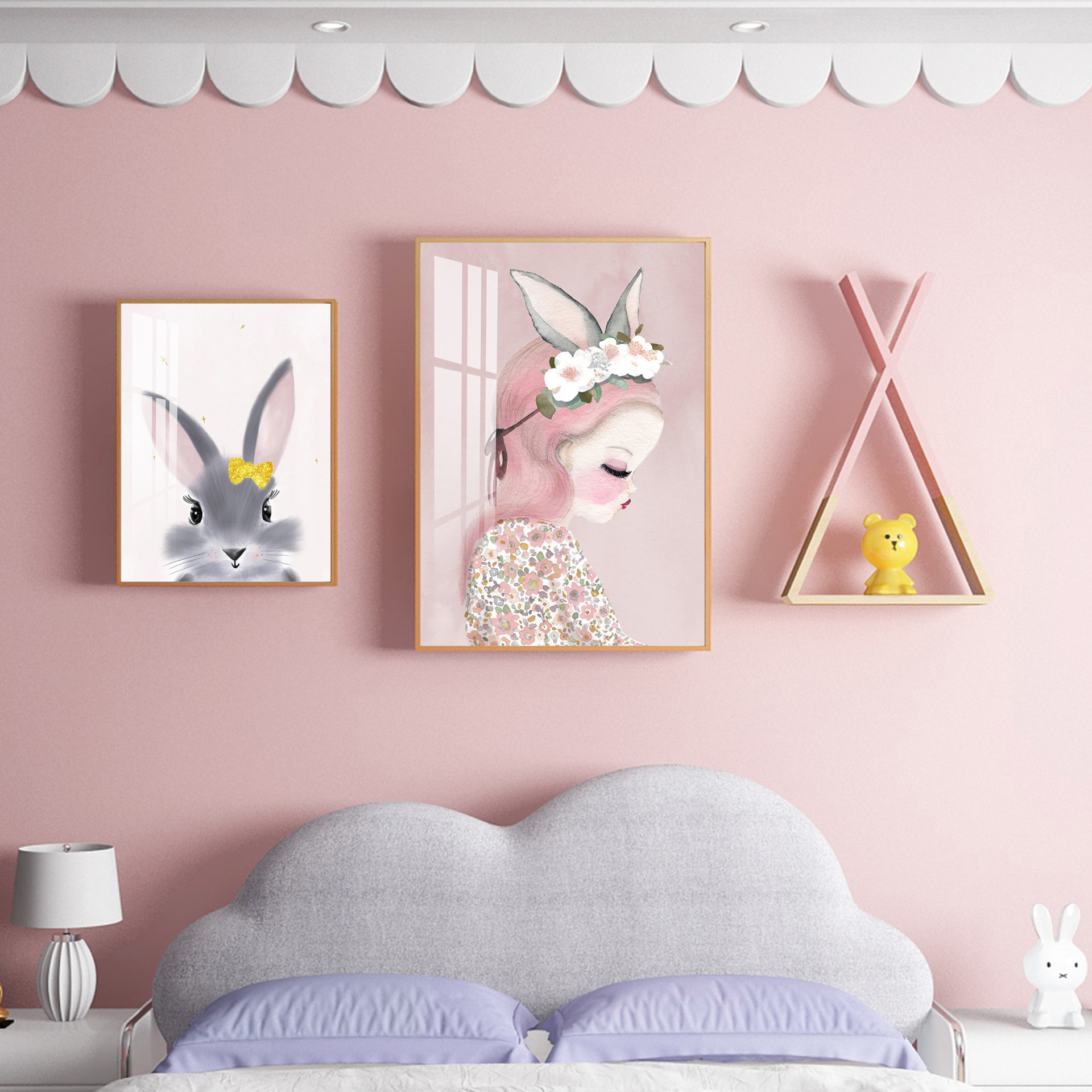 现代简约儿童房装饰画卧室床头挂画卡通动物男孩女孩房间背景壁画