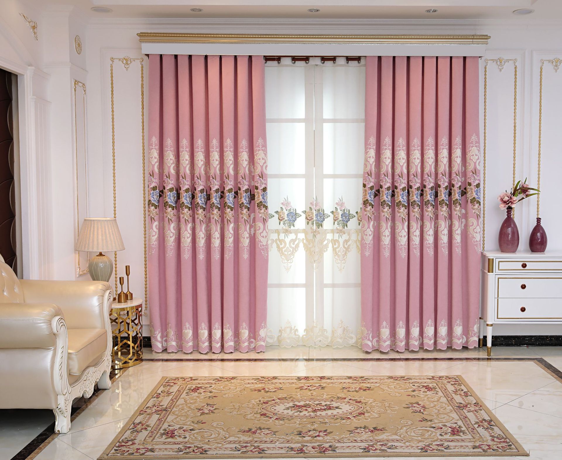 欧式水溶绣花窗帘定制绒布镂空窗帘客厅窗帘高档奢华2020新品