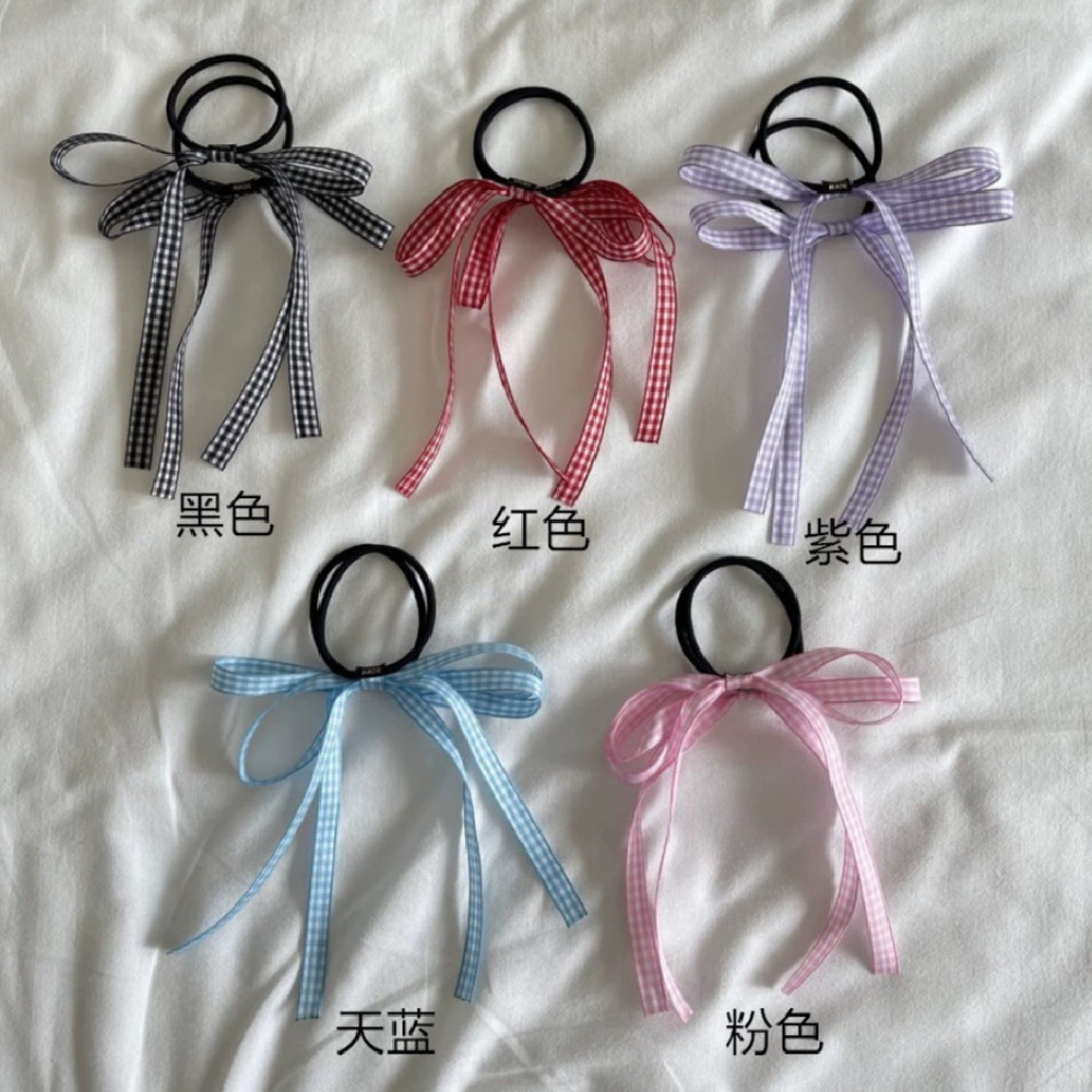 ins格子丝带蝴蝶结发绳发夹对夹马尾夹双马尾蝴蝶结发夹发圈-阿里巴巴
