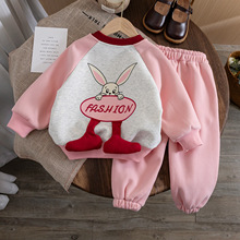 韩版童装女童粉色纯棉运动套装秋装洋气女宝宝兔子卫衣卫裤两件套
