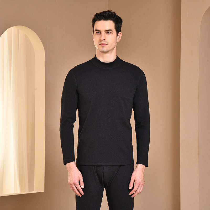 2022 New Quick Warm Fleece Double-Sided Brushed Mid-Collar Men's Thermal Underwear Set Factory in Stock Wholesale Quick Heating