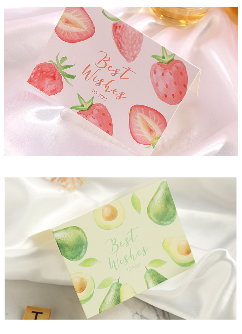 七夕日系手绘水果贺卡文艺少女小清新卡片牛油果水蜜桃柠檬草莓