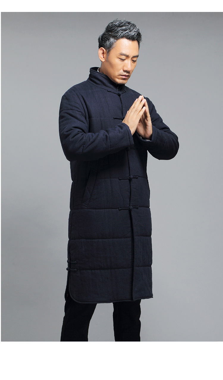 旺街男装棉服冬季中国风男士加厚中长款唐装复古青年中式立领棉服
