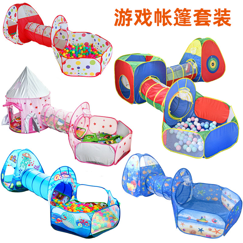 Cross-Border Amazon Oversized Three-in-One Children's Tent Indoor Foldable Game House Crawl Tunnel Shooting Ball Pool