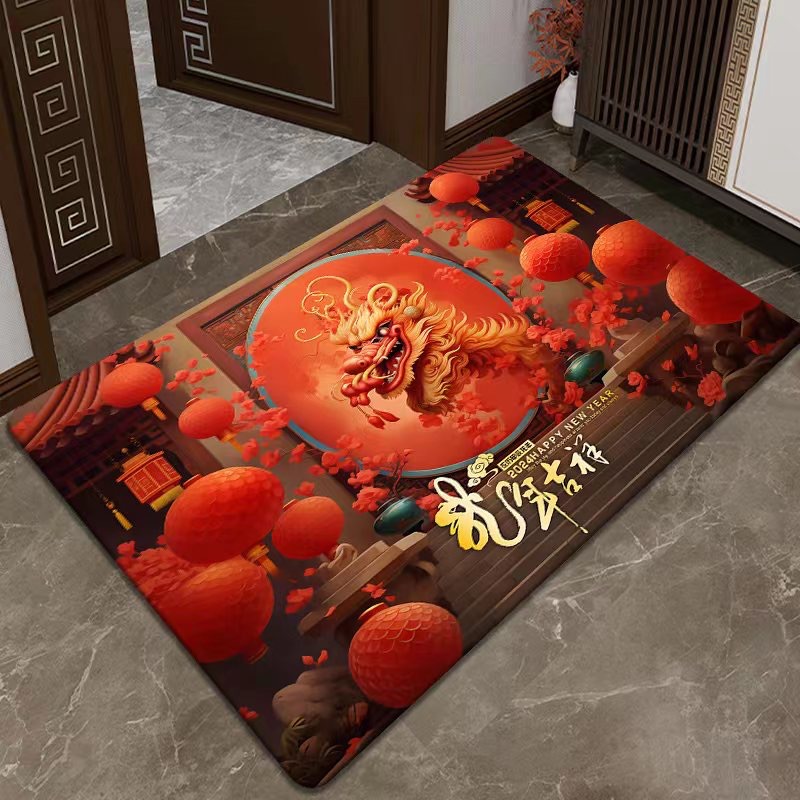 New Year Celebration Red Floor Mat Entry Door Doormat Dragon Year Carpet Hallway Home Bedroom Door Non-Slip Foot Mats