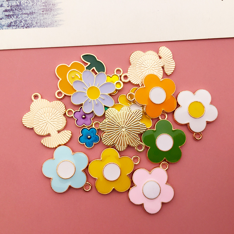 1 Drop Oil Alloy Flower Pendants Accessories Cute Flowers Necklace Earrings Small Pendant Pendants DIY Material