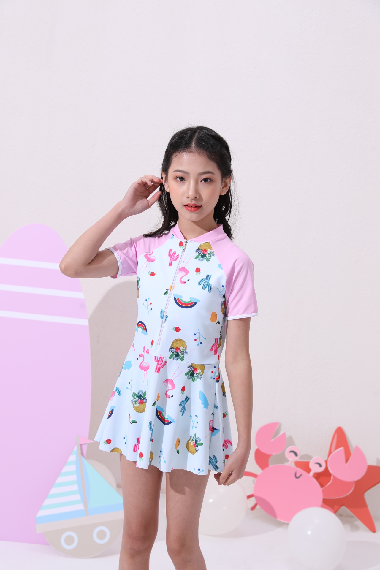 批发分体儿童泳衣套装女保守平角女童泳衣 大童学生爆款裙式泳装