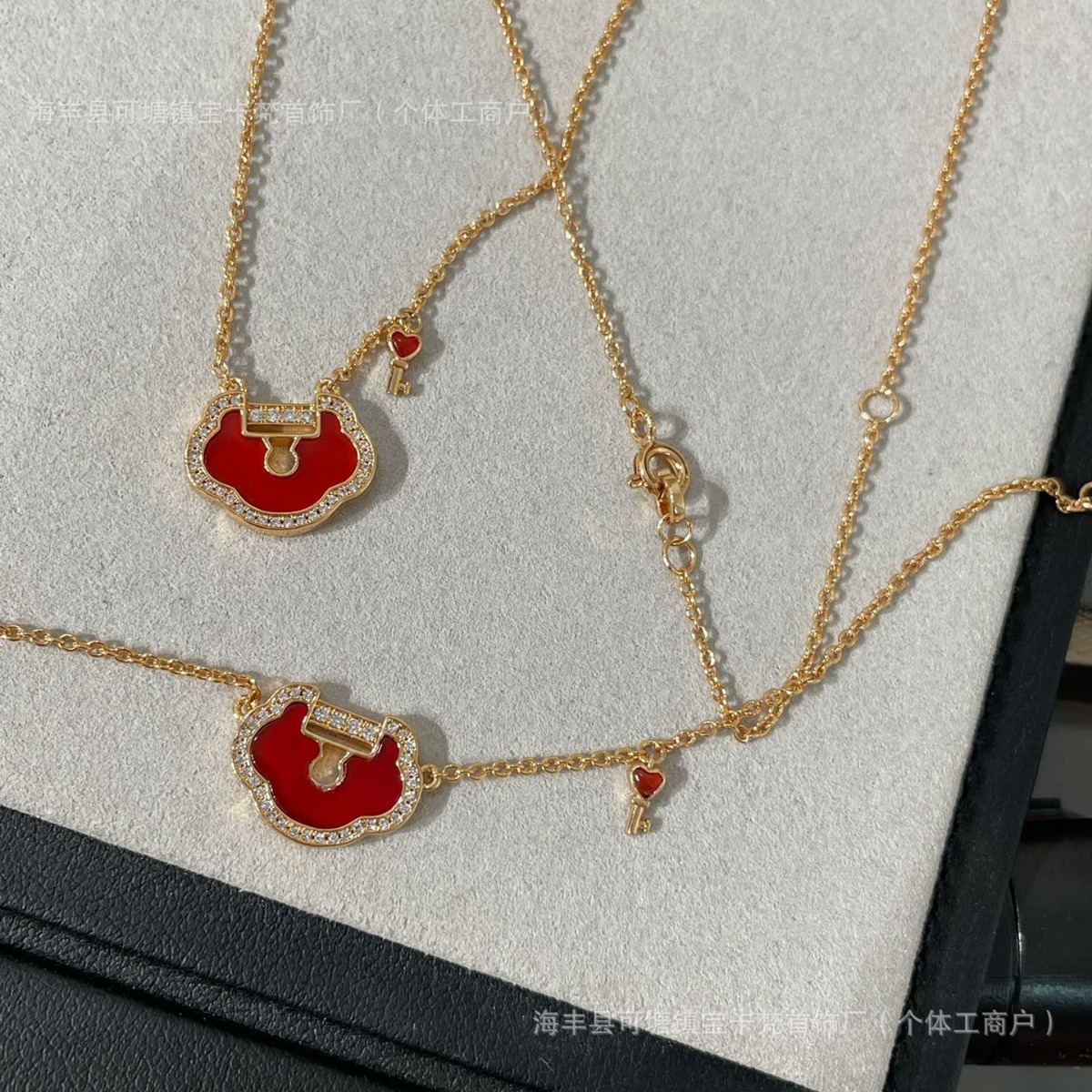 cnc工艺葫芦镀18k金如意锁项链复古平安锁长命钥匙锁骨链复古手链