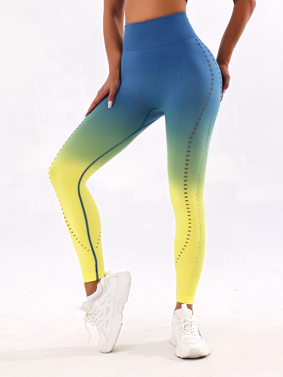 European and American New Gradient Color Belly Contracting Hip Raise Yoga Pants Women's Quick-Drying High Waist Workout Pants Peach Hip Fitness Pants Trousers