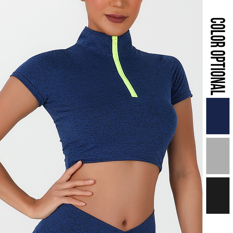 European and American Quick-Drying Skinny Running Breathable Exercise Yoga Clothes Short Sleeve Women Lulu Zipper Fitness Jacket Yoga Jacket
