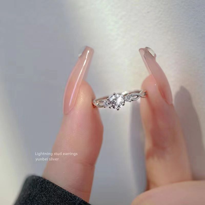 Light Luxury High-Grade All-Match Rhinestone Zircon Interwoven Ring Female Ins Trendy Korean Style Niche Design Switchable Index Finger Ring