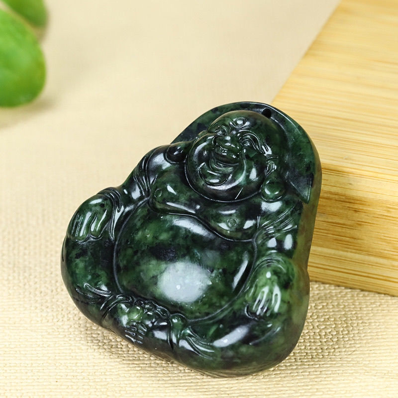 天然西藏药王石弥勒佛吊项链含活磁性养生项坠颈饰蛇纹石藏宝陨玉