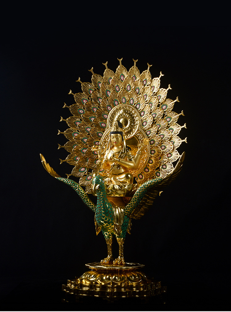 日本孔雀明王木雕佛像厂家寺庙佛堂工艺品摆件 厂家直销迎善永安